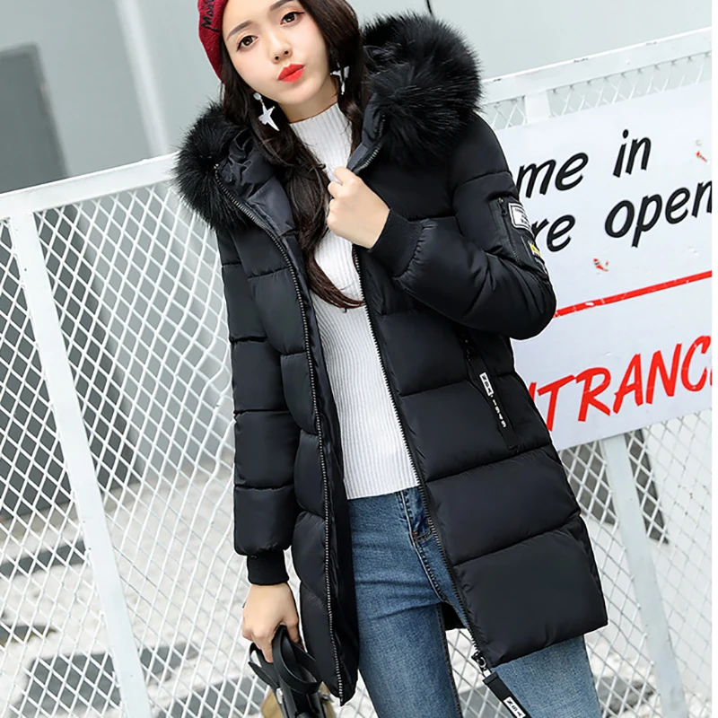 2023 Winter Parkas Women\'s Long Padded Casual Loose Slim Fur Hooded Jacket Elegant Slim Thick Warm Parka Down Coats Female