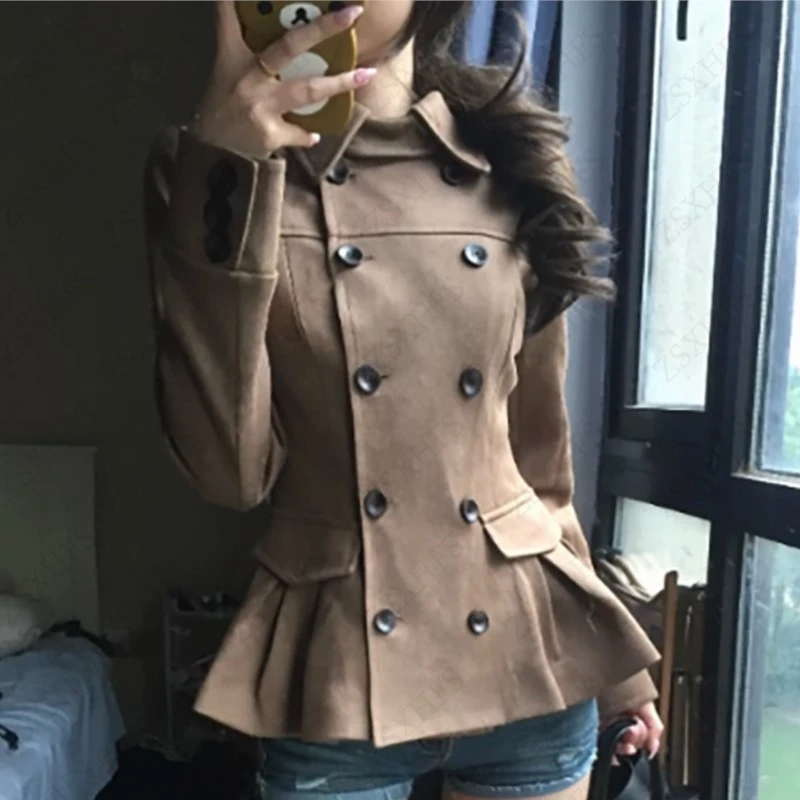 Korea Popular high-end Jacket Casual Windbreaker Lapel Collar Short Jacket Hem Coats Women Spring Autumn Fashionable Vintage Top