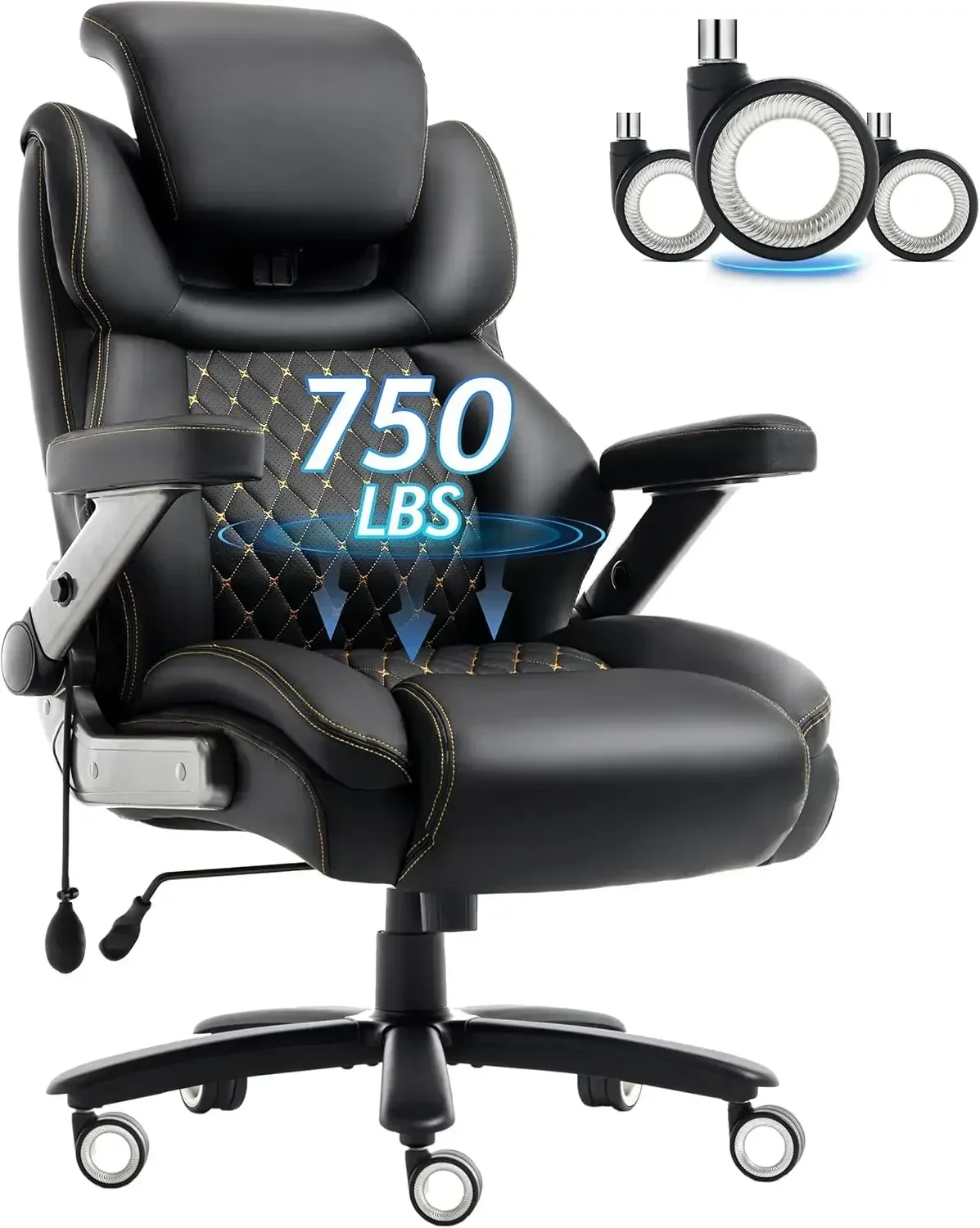 Heavy Duty High Back Office Chair 750lbs Capacity Ergonomic Desk Chair PU Leather Adjustable Headrest Lumbar Support Flip Arms T