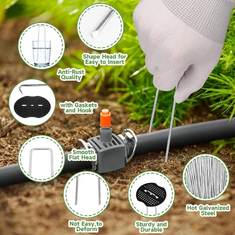 U-förmige Gartenheringe mit Polstern, robuste Zaunpfähle, verzinkte Landschaftsspieße, Bodenanker für Rasenbarriere und Unkrautvlies – Detail 7