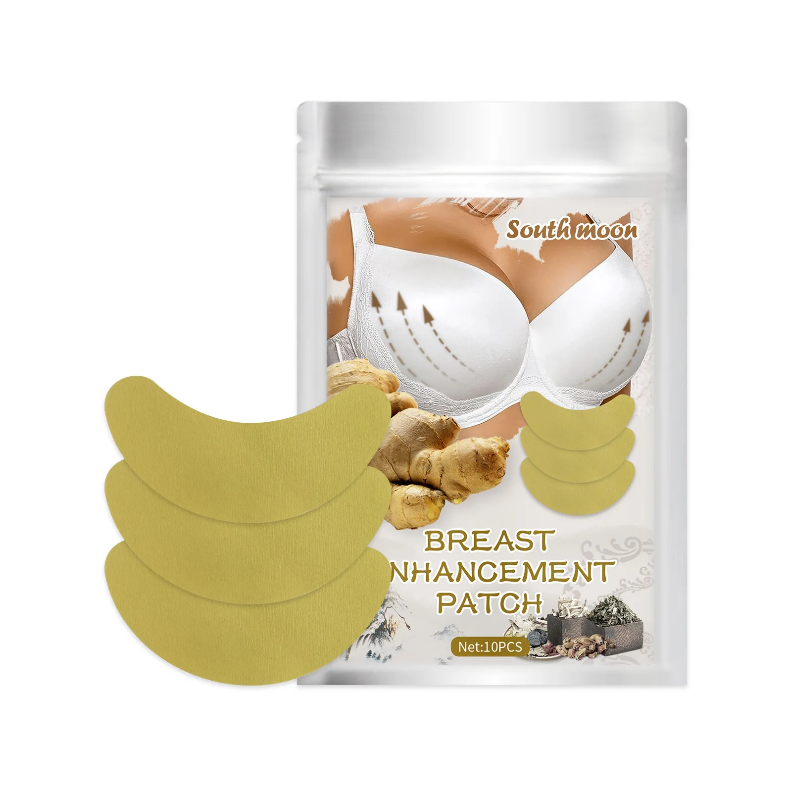 South Moon Breast Enlargement Patch Ginger Fast Lifting Firming For Chest Natural Bigger Breast Growth Plaster Beauty Care 10pcs