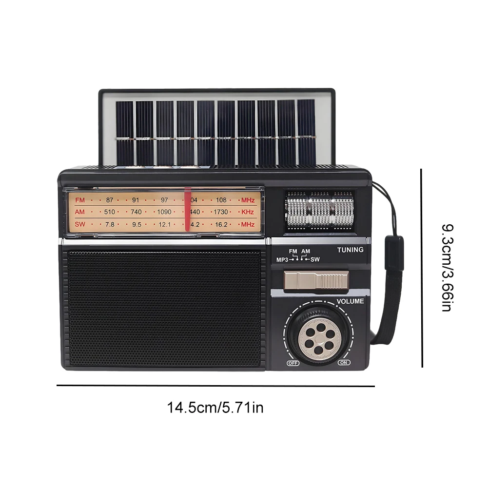 راديو بالطاقة الشمسية مع مكبر صوت BT راديو محمول يدعم بطاقة TF ومحرك USB وراديو الطوارئ للطوارئ الخارجية
