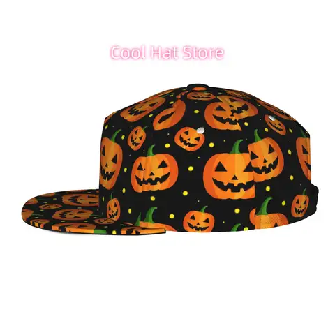 Men's & Women's Baseball Cap with Adjustable Snap-On Brim & Flat Top - Lightweight Suitable for Casual Outdoor, Halloween Pumpki