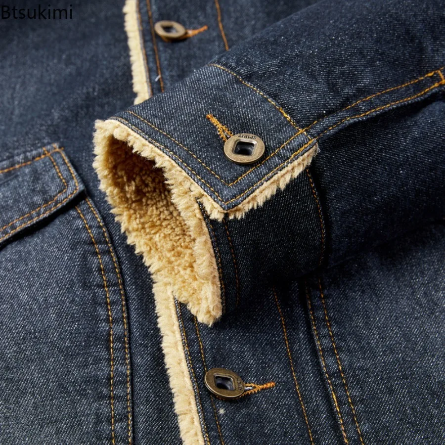 Winter New Denim Jacket Men's Lapel with Thick Fleece Denim Padded Jacke Loose Plus Plus Plus Size Trendy Workwear Jacketcoat