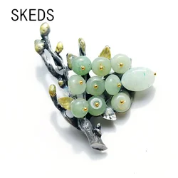 Elegant Women Natural Stone Flower Brooch Jewelry Large Enamel Brooches Mental Banquet Clothes Pins Brooches Scarf Clip Jewelry