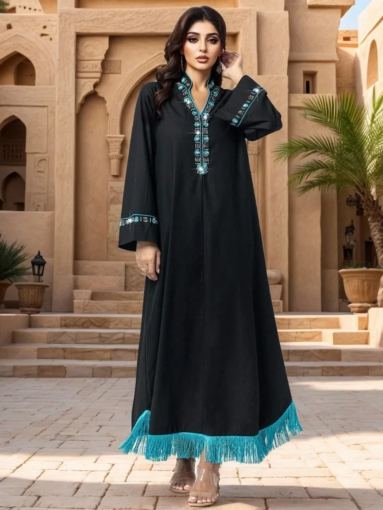

Eid Muslim Dress Women Abaya Long Dresses Vestidos Largos Party Diamond Tassel Caftan Jalabiya Ramadan Dubai Arab Long Robe 2025