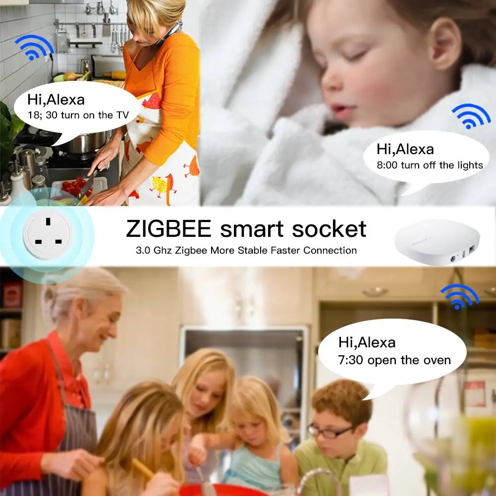 UK ZigBee Tuya Smart Plug 16A With Timed Voice Control Standard Hub Required ZigBee3.0 Works With Alexa Google Home Alice