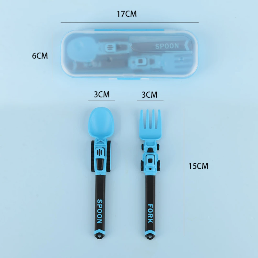 Juego de cuchara y tenedor para bebé, vajilla portátil de diseño de vehículo de ingeniería, suministros de alimentación de seguridad, regalo para