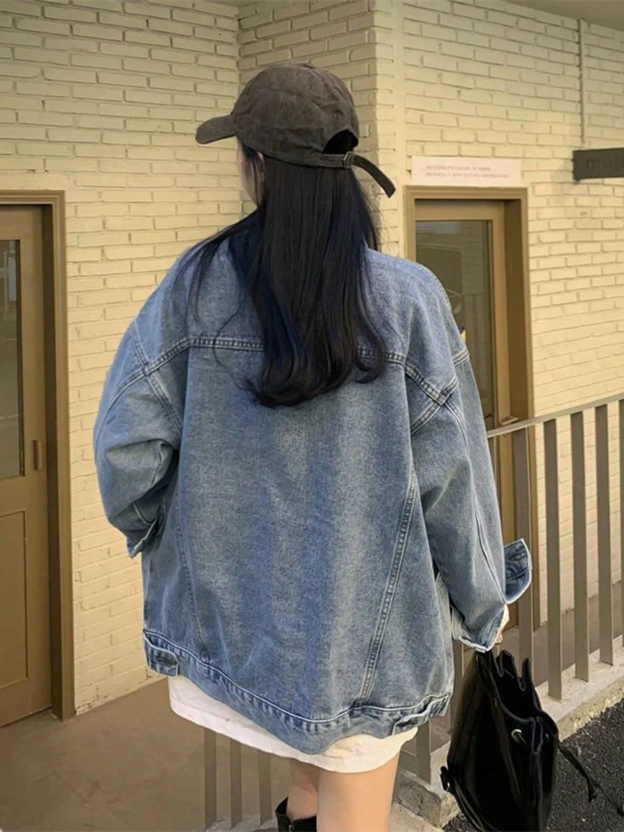 Retro chique verão aberto cardigan gola solta denim feminino ort jaet design sensação sle outerwear casual