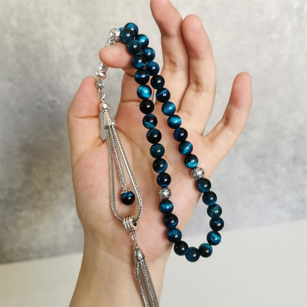 Natural stone tasbih Muslim prayer beads blue tiger eye rosary misbaha Gift islam Jewelry Saudi arabia Fashion tesbih masbah
