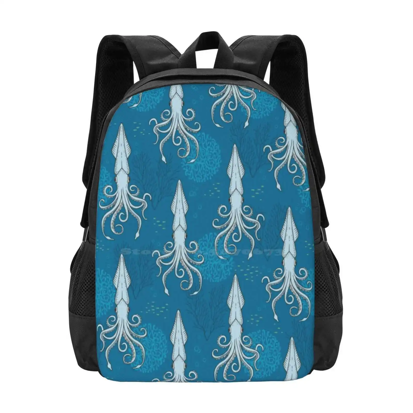 Deep Under The Sea Blue Polvo Saco De Escola, Mochila De Grande Capacidade, Laptop, Inkfish, Nautilus, Lulas, Tentáculo, Vida Do Oceano