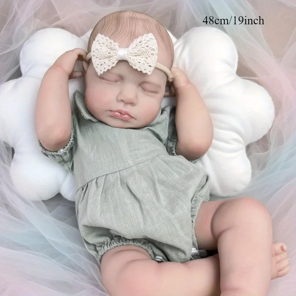 BZDOLL 48CM Asleep Reborn Doll LouLou, Soft Cloth Body, Lifelike 3D Skin with Veins, Handmade Kids Toy, Birthday Gift