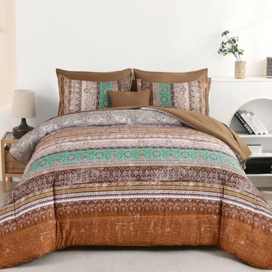 

Boho Comforter Set 8 Pieces Bohemian Bed in a Bag Paisley Soft Microfiber Bedding Comforter Set