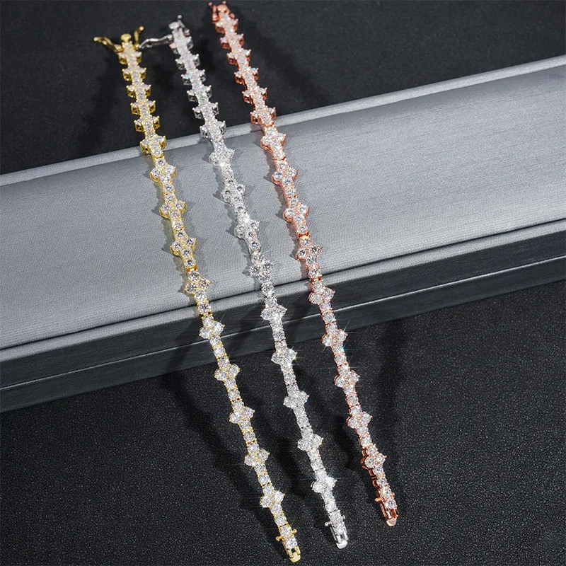 New s925 silver moissanite tennis chain 3/4mm D color moissanite unisex hip-hop bracelet necklace