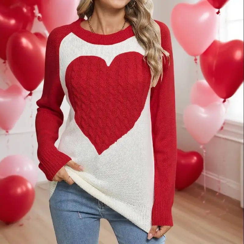 Vntine's Day coeur aped Long Sve pull tricoté femmes Sle aérien automne hiver Faion trajet pièce unique