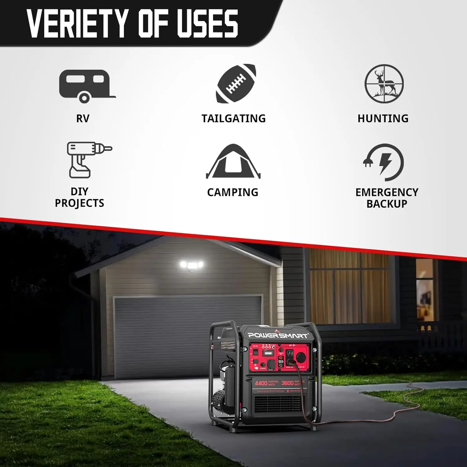 4400 Watt Gas Powered Portable Open Frame Generator, Camping Home Backup Use EPA Compliant, Super Quiet RV Ready 30A Outlet