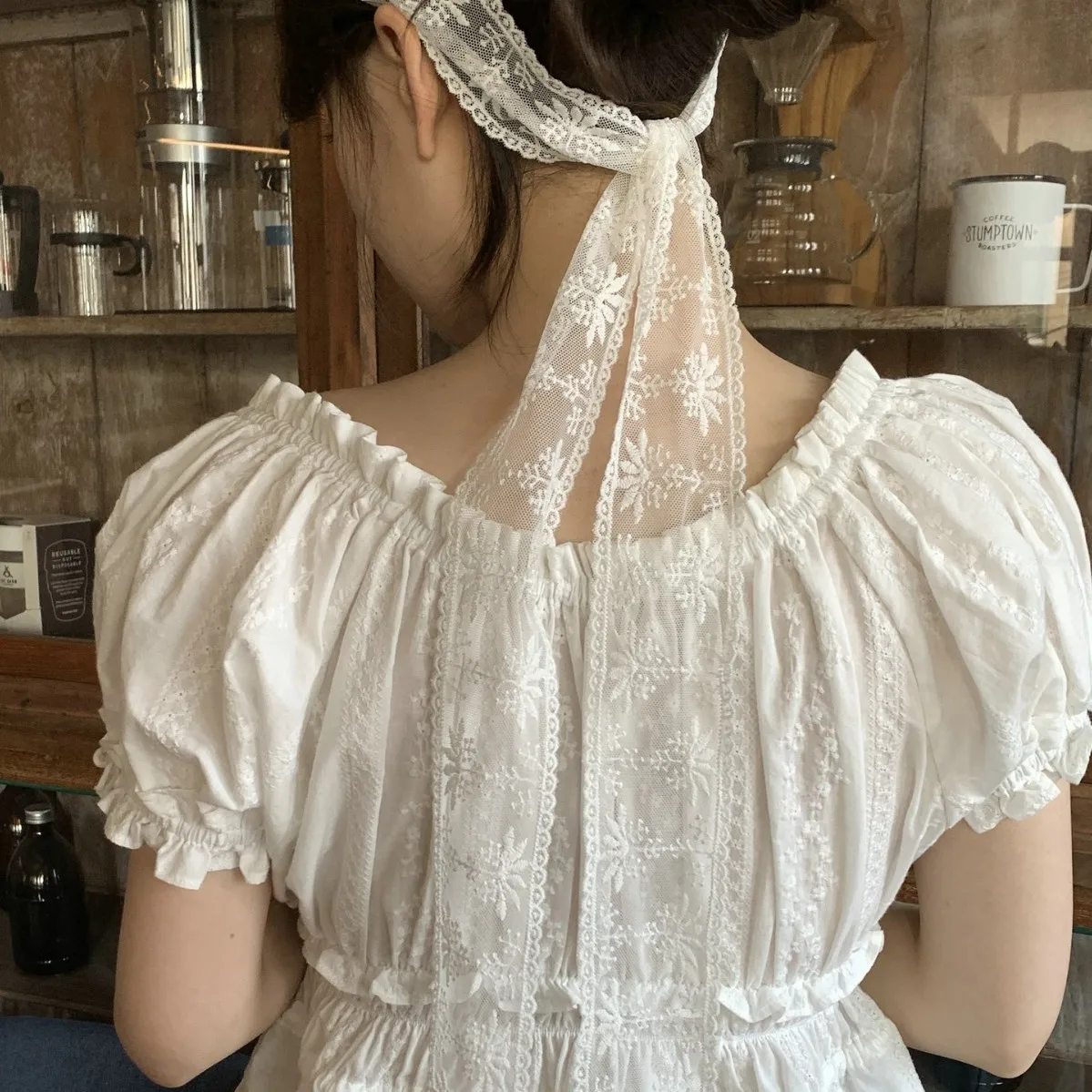 2025 Pure Color New Women's Lace Hair Band Scarf Soft Long Sweet Designer Model Trendy Artistic Ribbon Girl Headband Scarf