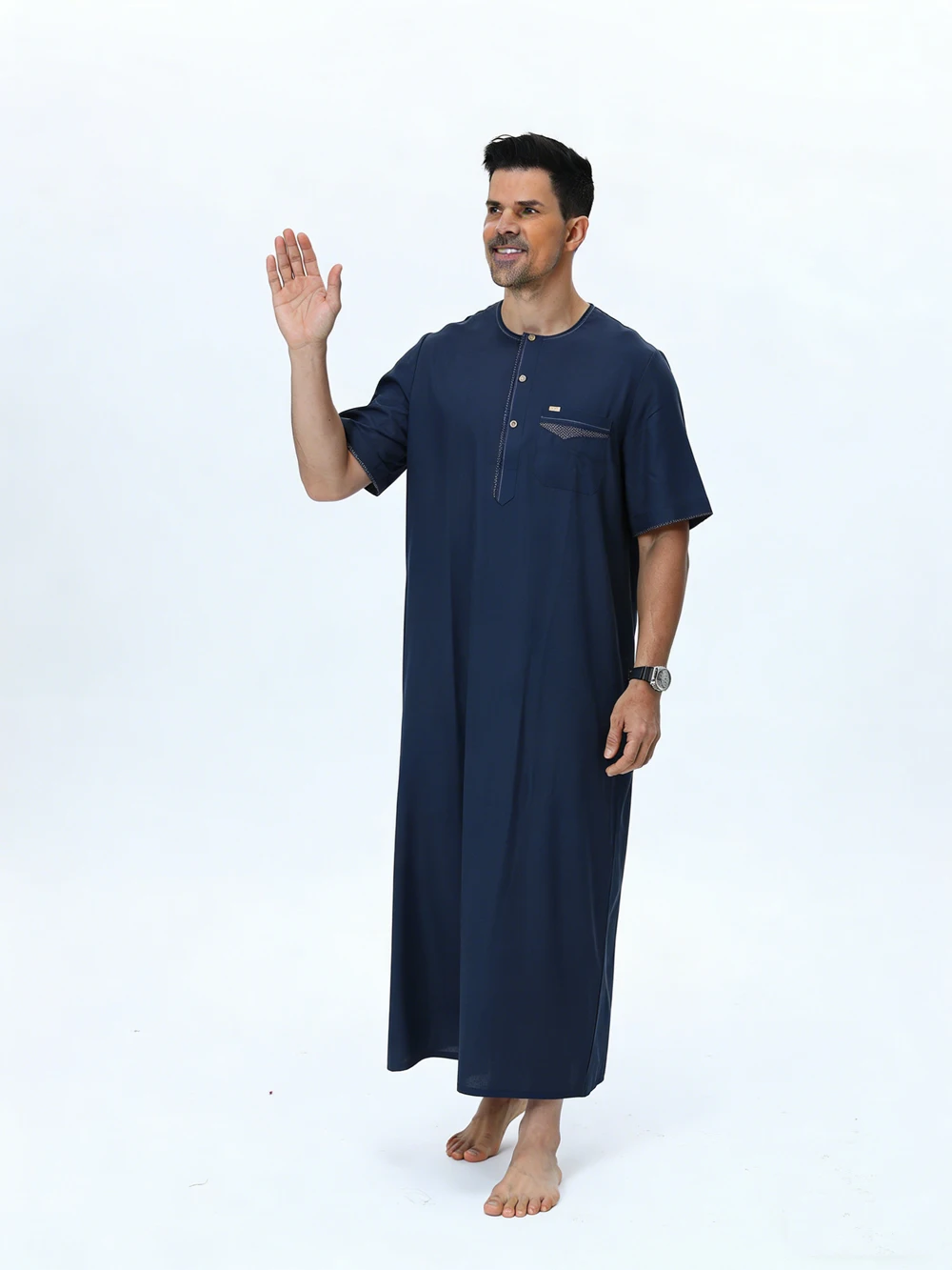 

Saudi Men Robe Short Sleeve Jubba Thobe Muslim Dress Arabia Turkey Caftan Thawb Loose Islam Clothing Daffah Dishdasha Clothing