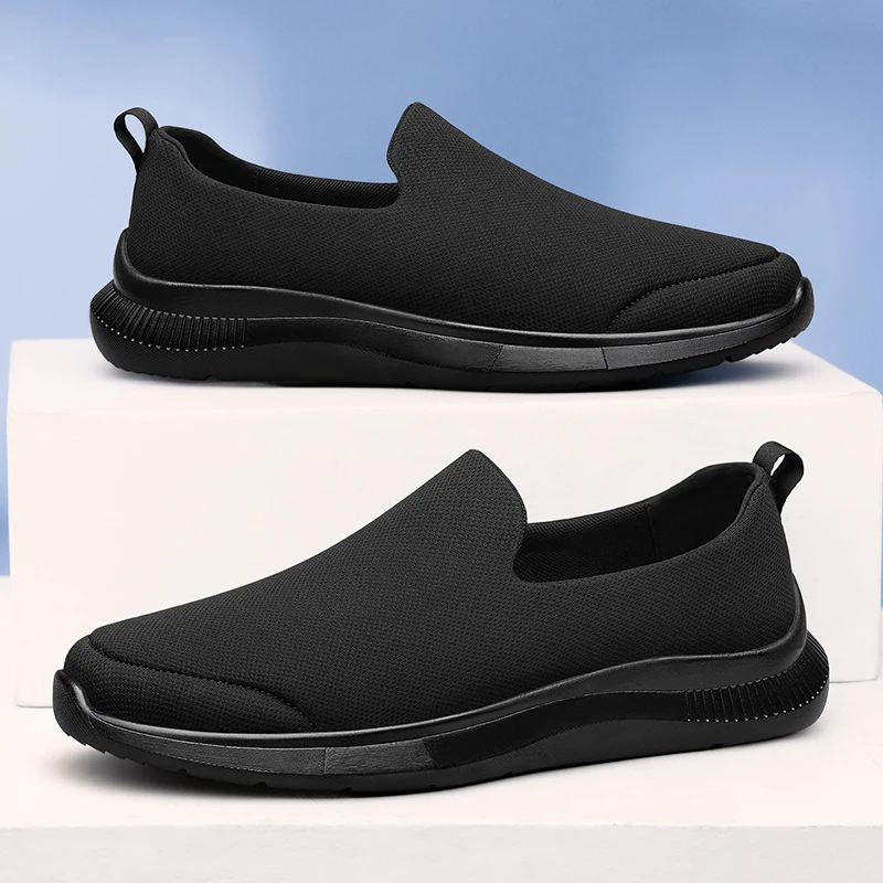 

2026 New Men's Black Slip-on Loafers Breathable Mesh Casual Lightweight Non-slip Comfortable Daily Walking Shoes for Men