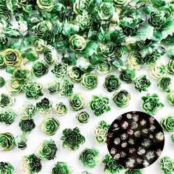 20pcs Kawaii Green Flower Resin Nail Art Charms Cartoon Mixed Camellia Bud Rose Nail Rhinestone Decorations Jewelry Accessories