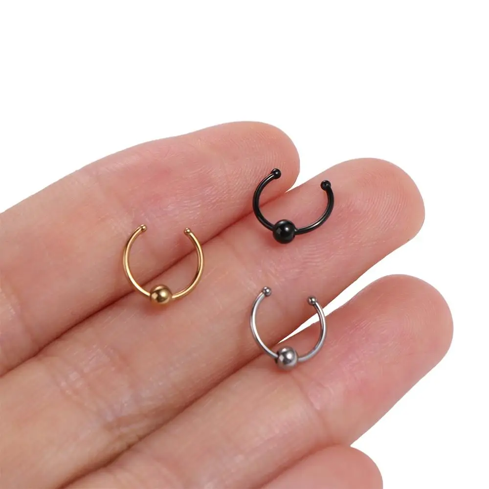 Punk Metall Fake Nase Septum Ringe Perle Nicht Piercing Geometrische Nasenringe Clip Täglich