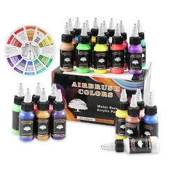 SAGUD Aibrush Paint 24 Colors Set 30ml Water-Based Acrylic Paint for Spray Gun Diy Modle Painting Nail Wall Paint