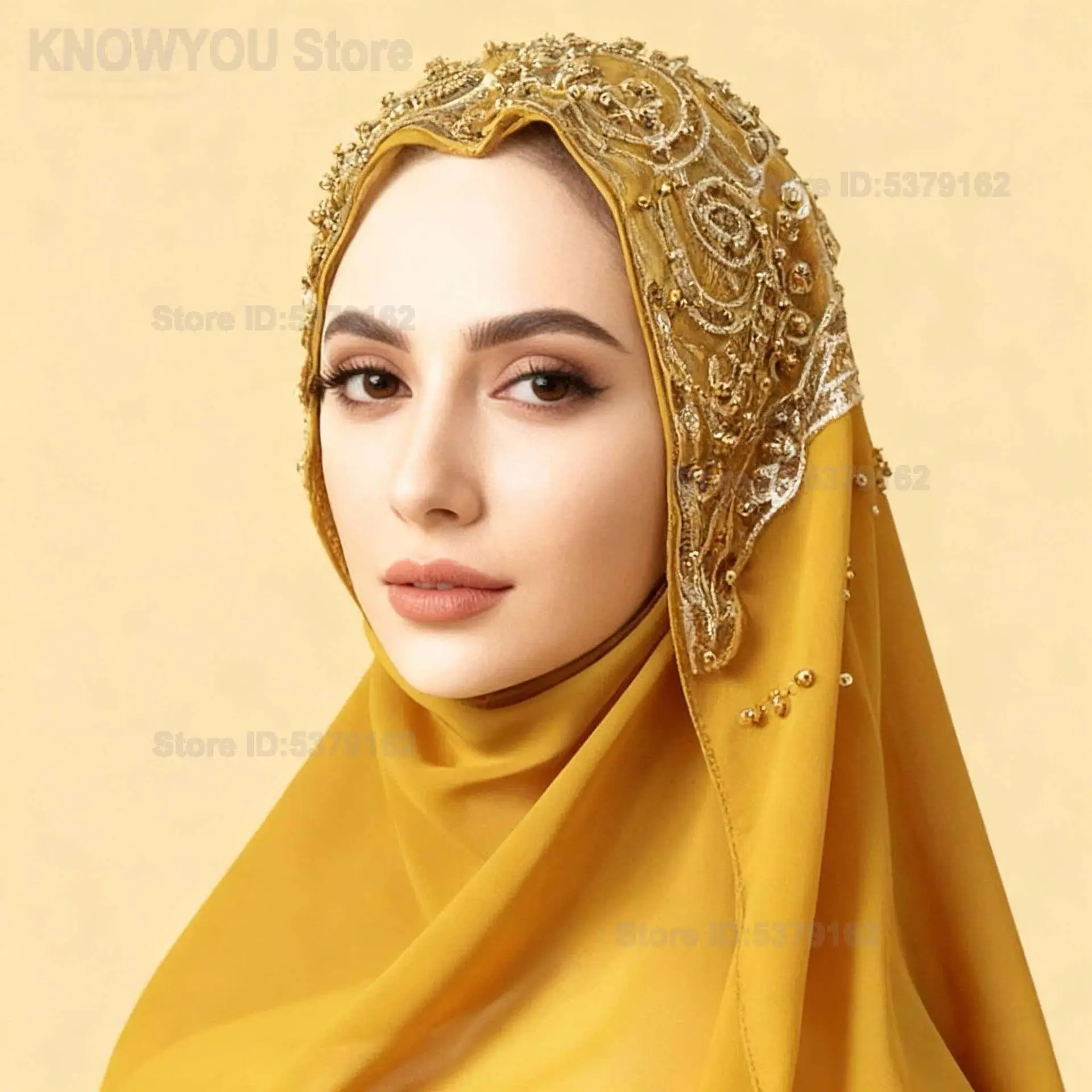 Ethnic Style Headscarf Chiffon Beaded Long Scarf Southeast Asian Fashion Shawl Turban Head Wrap for Women