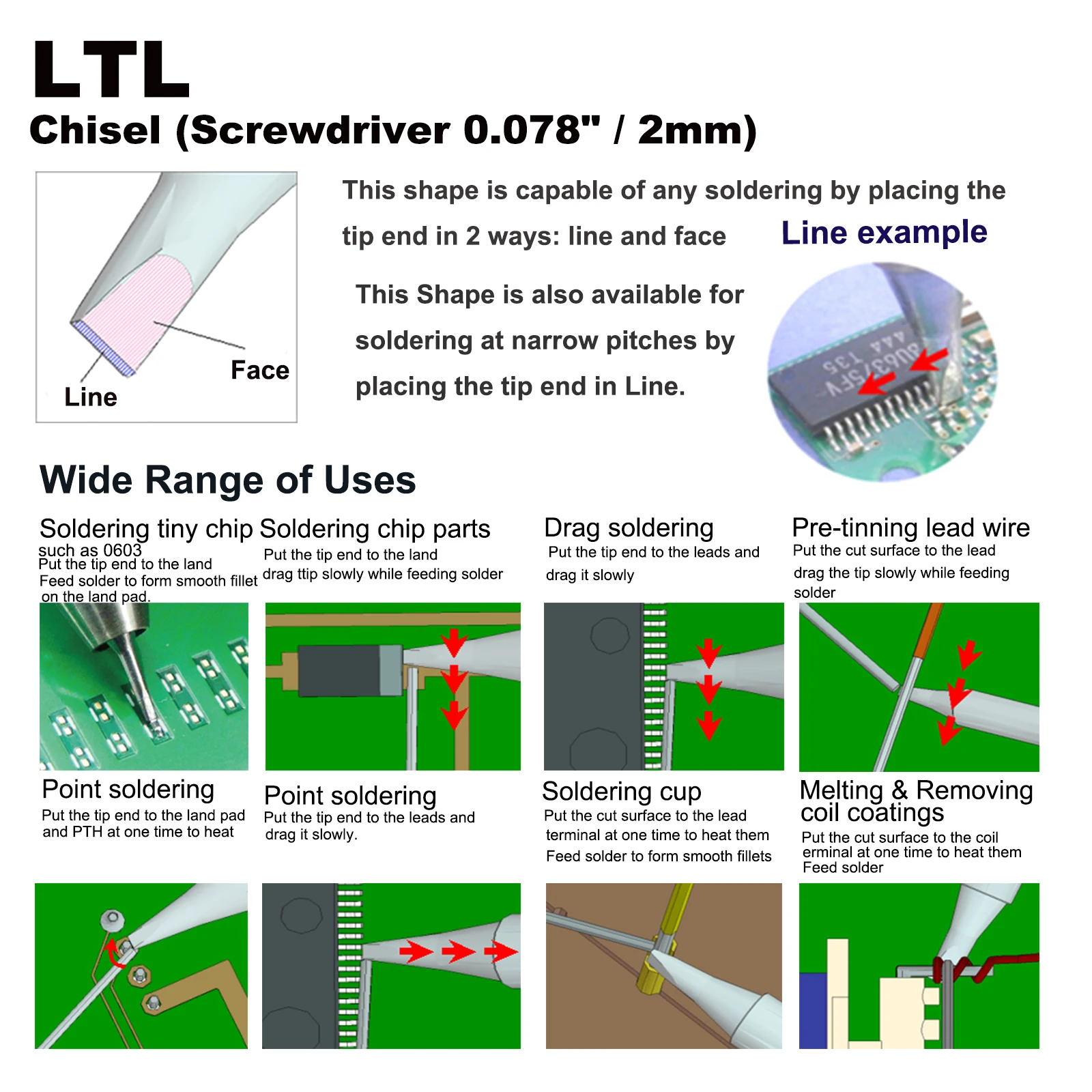 Weller LTL Chisel 2mm 0.078" Soldering Tips for WP80 WSP80 WSFP8 WD1000 WD2000 WSD81 WS81 WSF81D8 WS81D5 Handle Iron Welding Bit