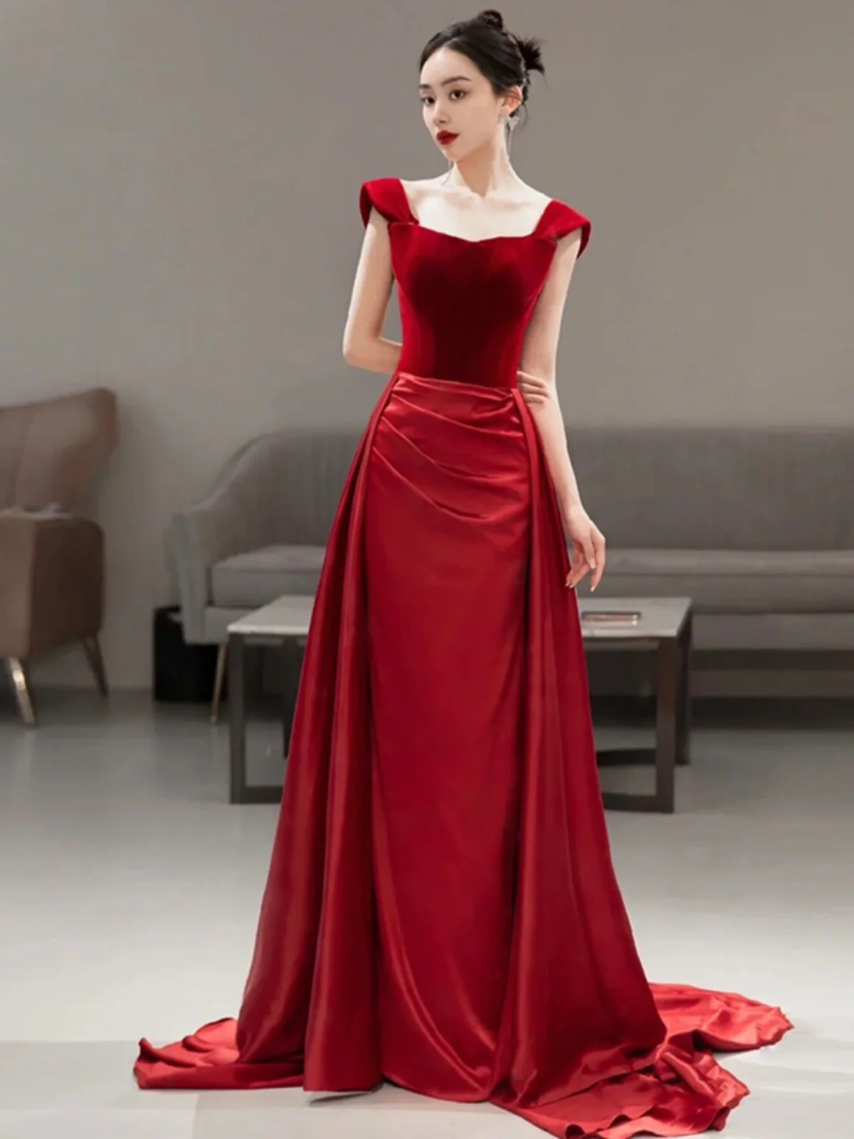 

Red Evening Gown Bridal ower Ceremony Wedding Celebration Long Dr with Strap Ele Simple Sle for Women under 25