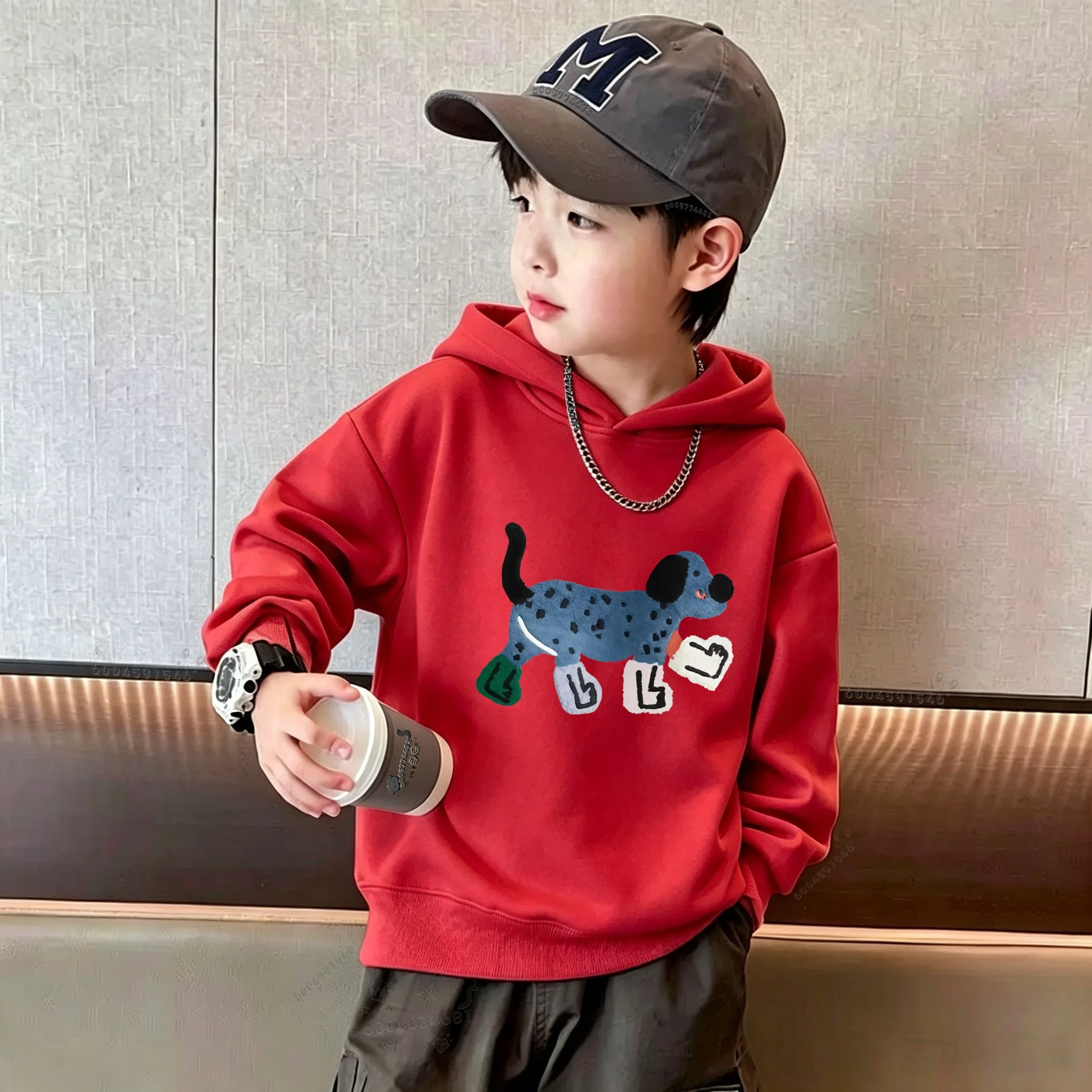 Y2K Kids Hoodie Sweatshirt Autumn Winter Cute Art Cartoon Spotted Puppy Graphic Print Casual Loose Long Sleeve Tops