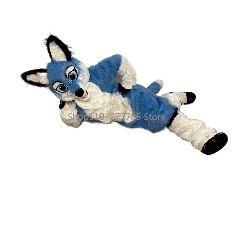 

Adult Plus Size Mascot Husky Dog Fox Mascot Costume Long Fur Furry Fursuit Wolf White Show Party Fursuit Halloween Cosplay Suit