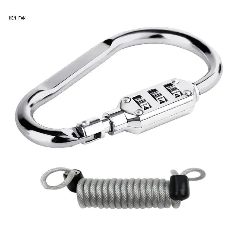 Carabiner Clip with Combination Lock, Heavy Duty Combo Locking Carabiner Anti Theft Caribiniers Key Chain D Rings Hook M89D