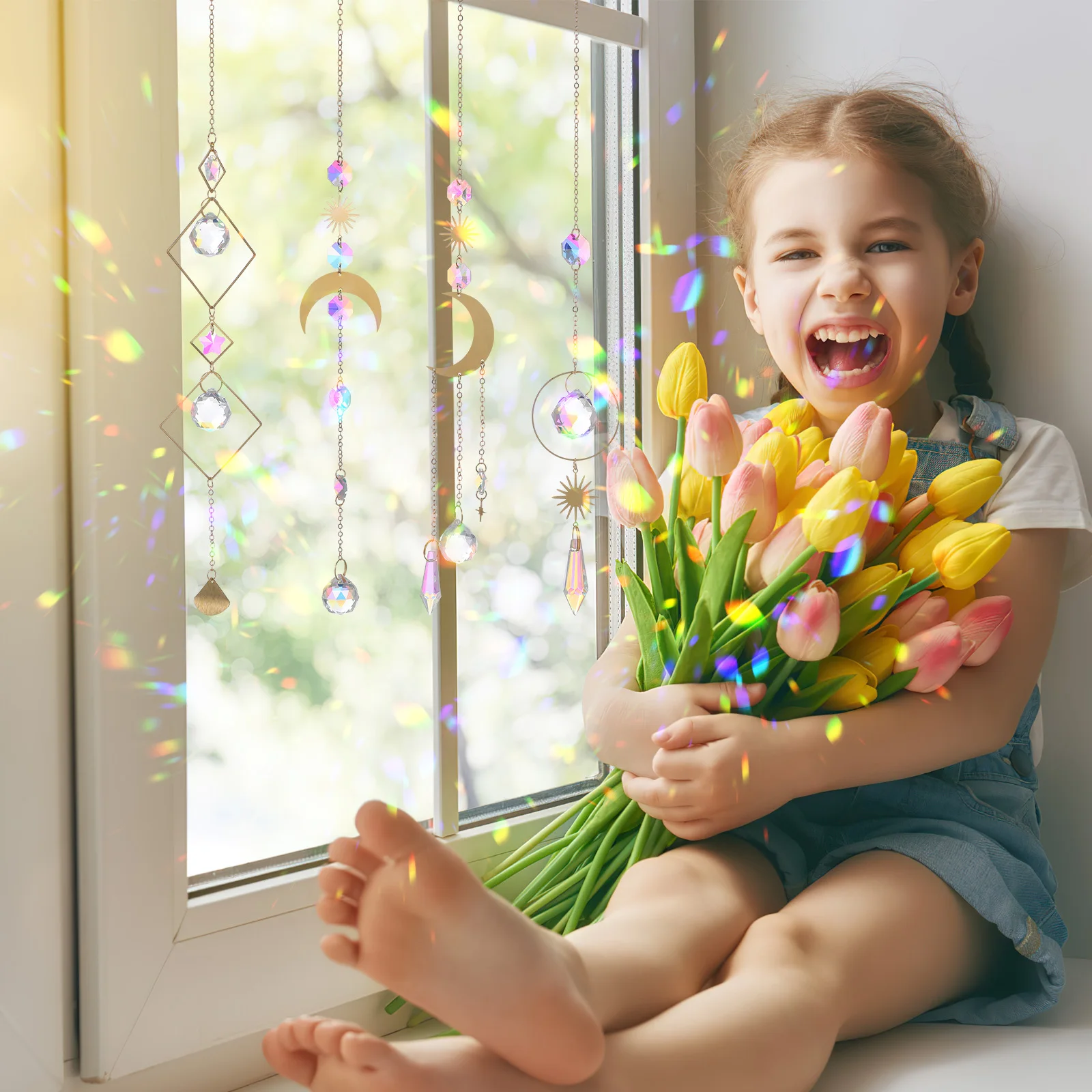 

6Pcs Crystal Rainbow Suncatcher Hanging Decoration for Window Garden Indoor Outdoor Ornament Crystal Hanging for Windows