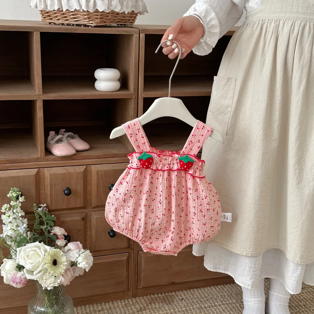 Cute Baby Girl Romper 0-2Years Newborn Princess Sleeveless Cherry Pattern Cotton Bodysuit Outfits Summer Sunsuit Clothes