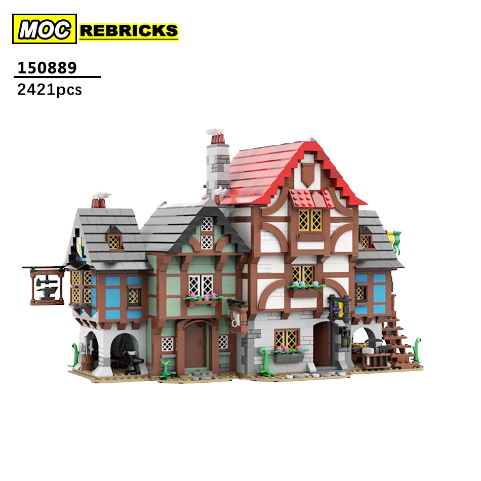 MOC- 150889   Widok ulicy Architektura Seria Chata Dom Średniowieczny Model Alley Blok konstrukcyjny DIY Kolekcja Zestaw klocków Dziecko Puzzle Zabawka