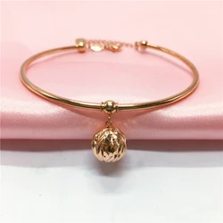 New 585 purple gold large round bead pendant charm bracelet for women fashion adjustable sweet 14K rose gold jewelry