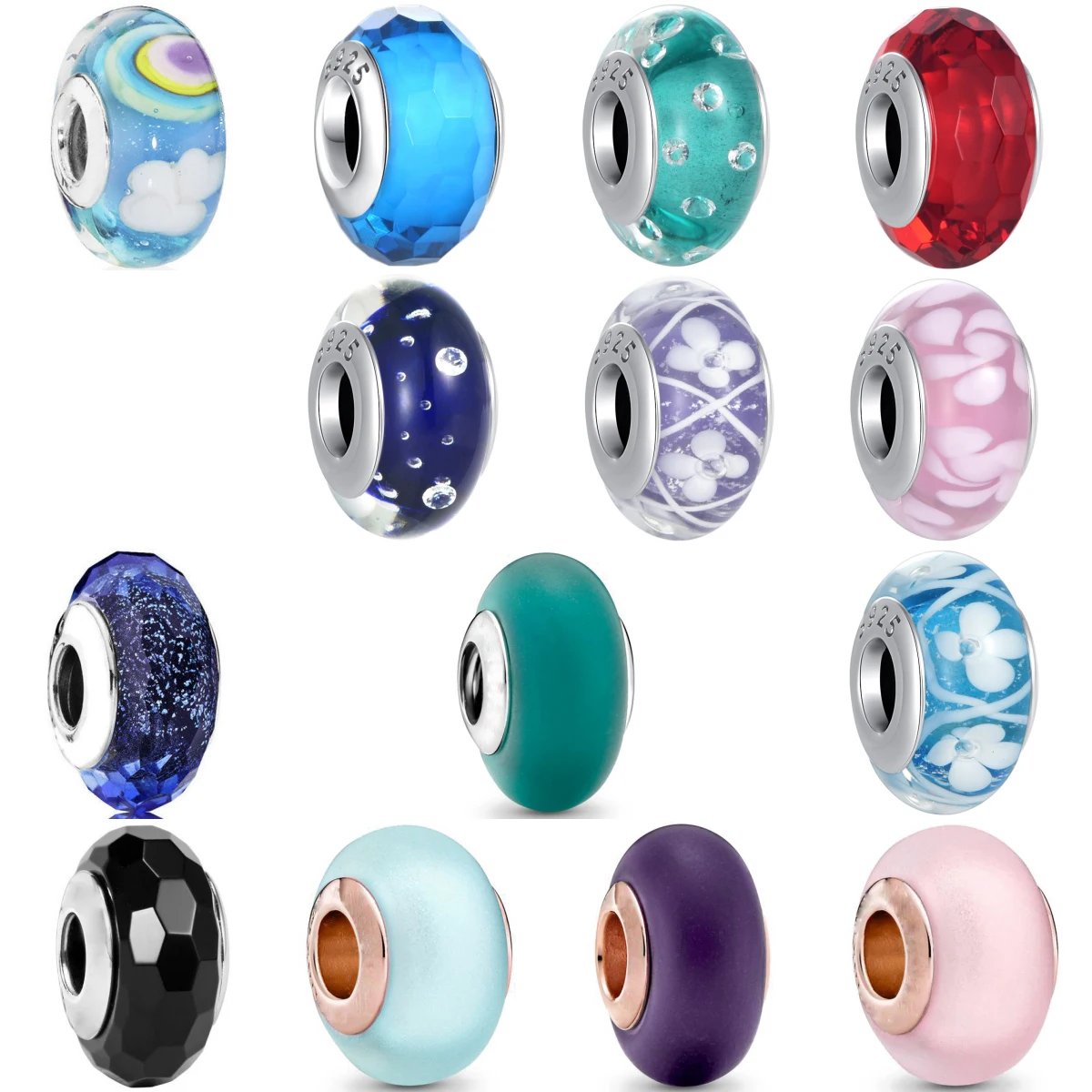 New Glass Beads Charm Matte Green Purple Pink Blue Charms for Original 925 Charms Bracelet Silver Charm Bead for Women Jewelry