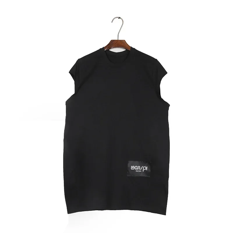 High Street Tee Men's Dark Portrait Letter Sticker RO Sleeveless Fringed Vest with Loose Shoulder Casual Wear Tank Tshirts Tops