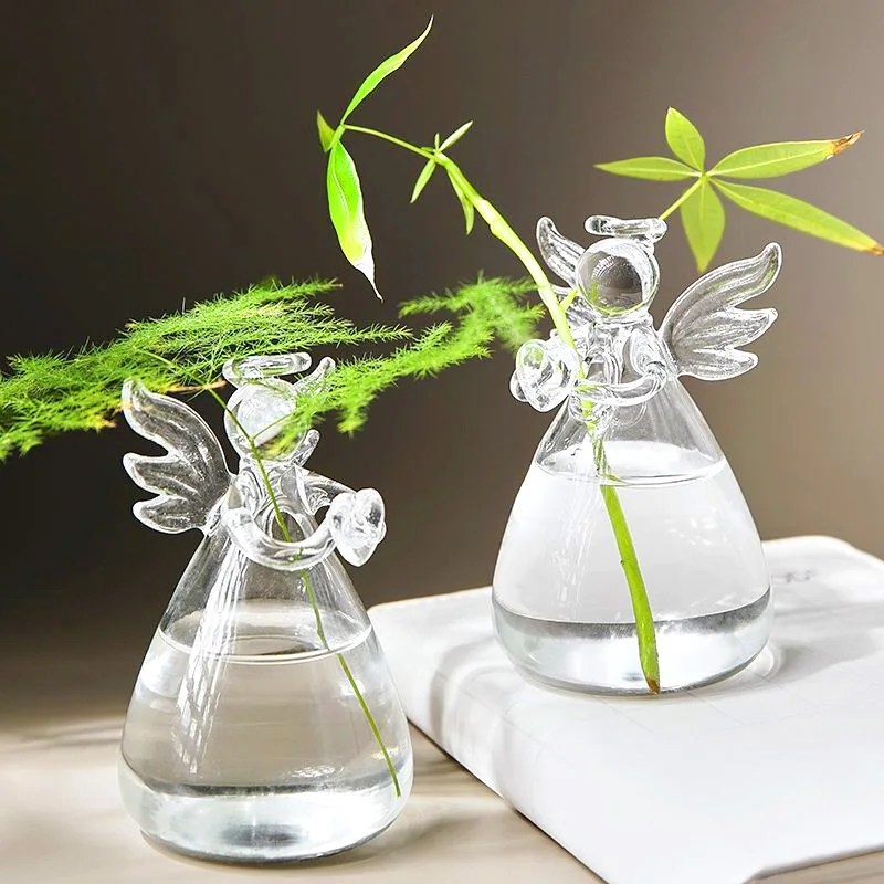 Small Vases For Flowers Outdoor & Indoor Clear Ornaments In Angel And Heart Patterns Hydroponic Angel Glass Vases For Weddings