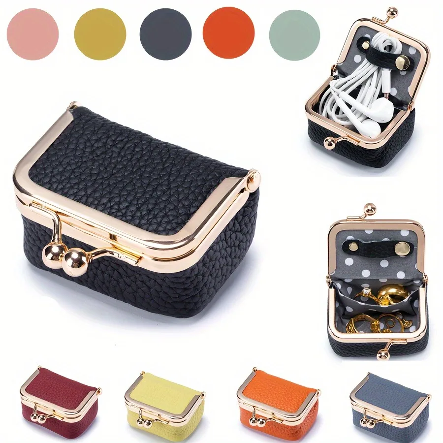 New women's solid colorImitation PU leather jewelry box, ring, necklace, earring storage box, mini coin wallet with kiss lo