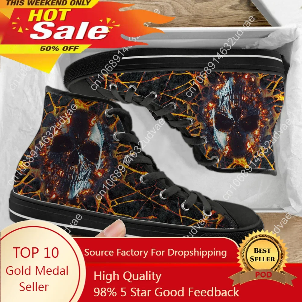 

Gothic Fired Skull Design Lightweight High Top Canvas Shoes Men Women Casual Breathable Sneakers Board Shoes Zapatos