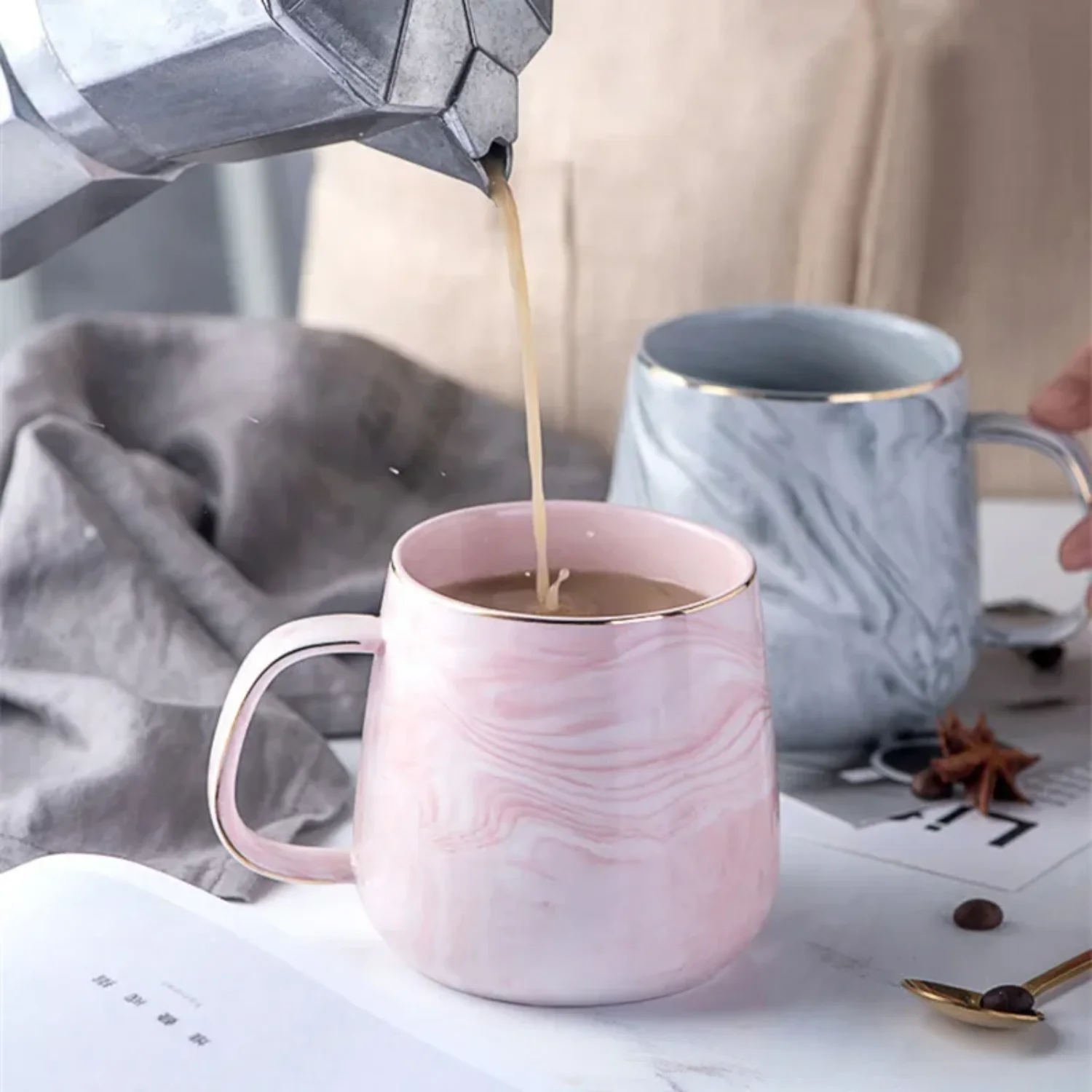 Nordic Ins Style Ceramic Mug Marbled Gold Coffee Cup Oatmeal Breakfast Cup Valentine's Day present Couple water cups