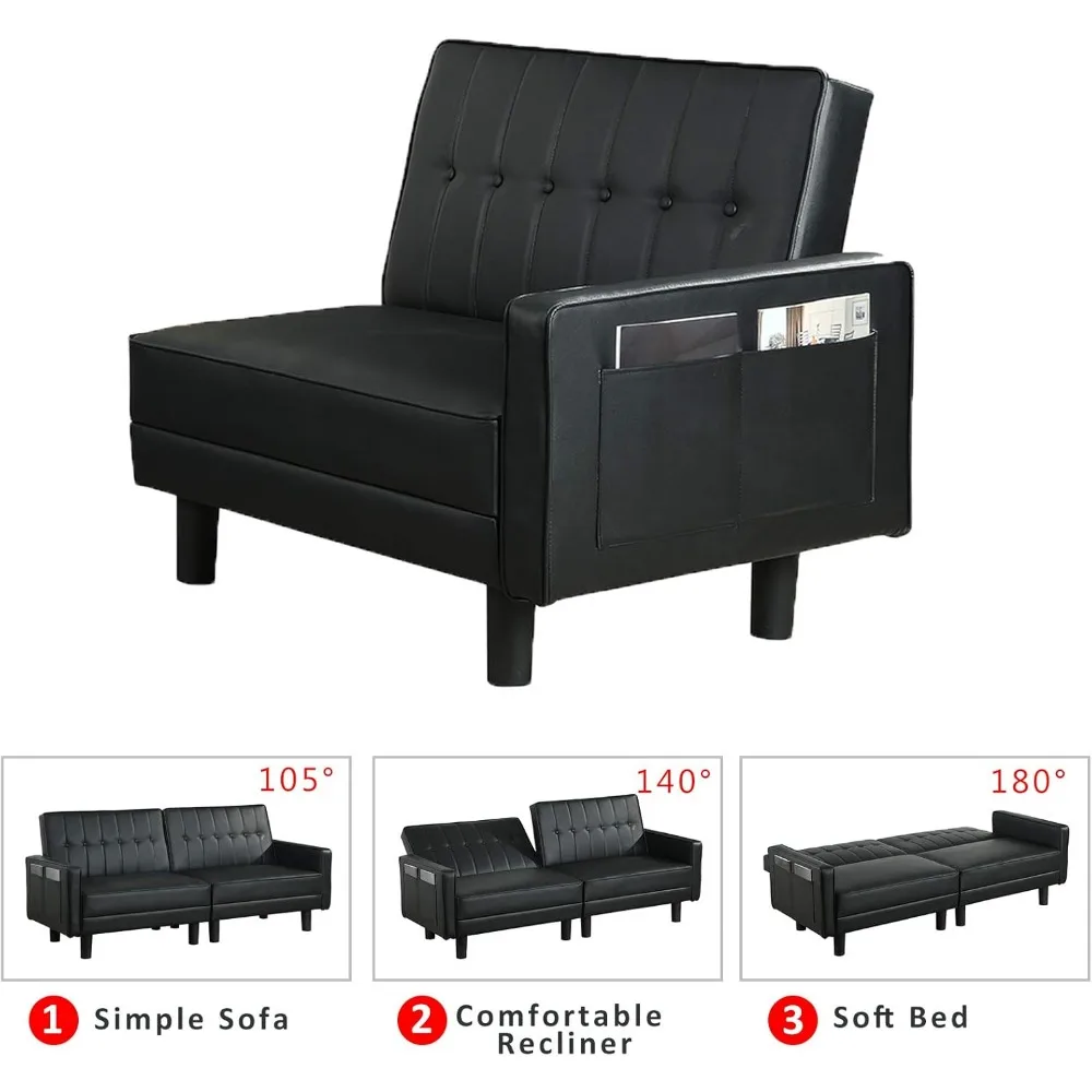 أريكة سرير فوتون قابلة للتحويل مع مسند ظهر قابل للتعديل، أريكة نوم حديثة من الجلد الصناعي معنقدة في منتصف القرن لتوفير الراحة #6