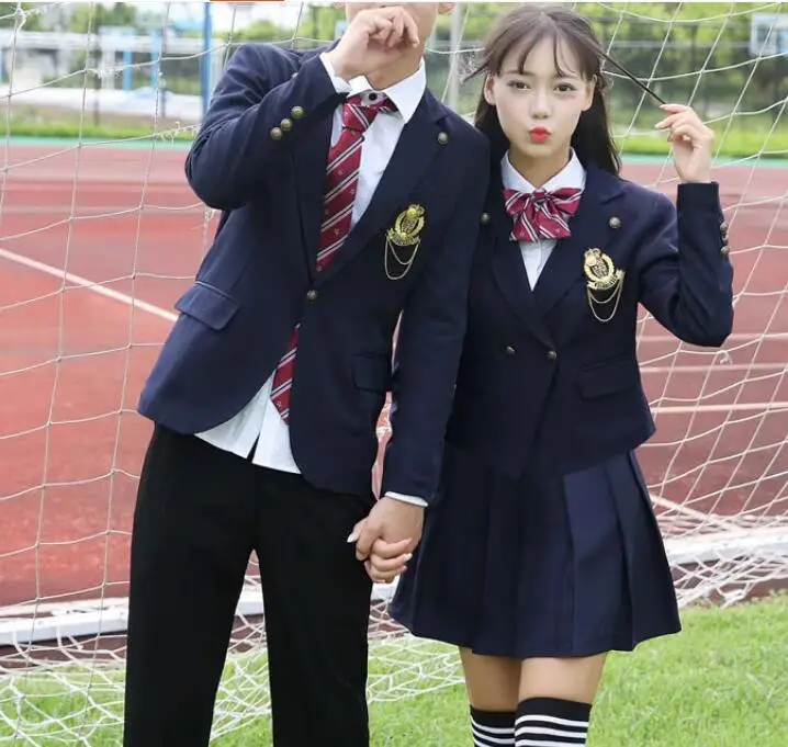 

High School Uniform British Winter Knitted Jacket Suit Student Young Include Blazer Shirt Skirt