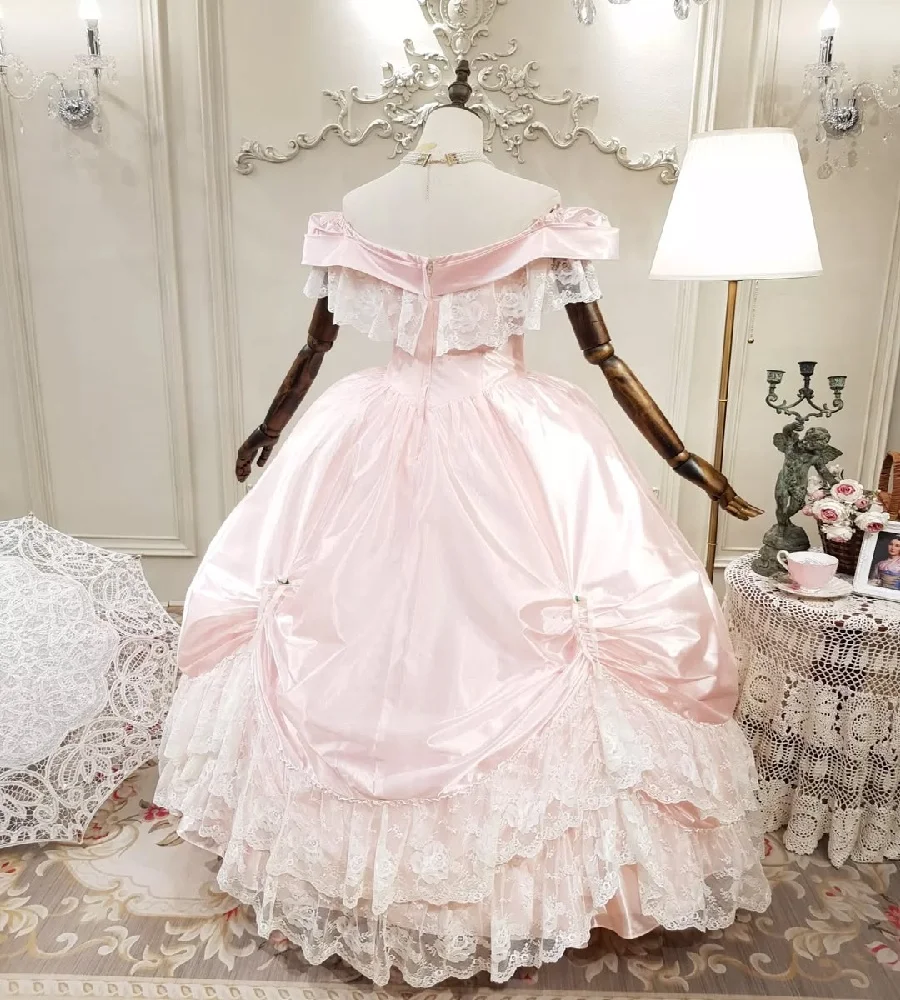 레이스와 빅토리아 핑크 웨딩 드레스 중세 로코코 신부 드레스 공작 부인 우아한 마법사 고딕 신부 가운 2025 맞춤형