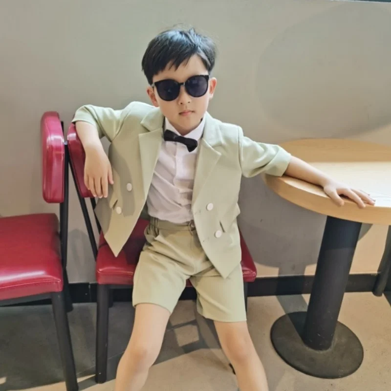 2025 Estate Nuovo Stile Formale Vestito Per Bambini Vestito Da Ragazzo 2 Pezzi Set Vestito Per Bambini Fiore Prestazioni Per Bambini Ragazzi Vestito 2-12T