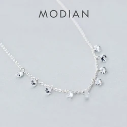Modian New Luxury Paved Round CZ Link Chain Necklace Female Brand Short Metal Necklaces 925 Sterling Silver Wedding  Jewelry