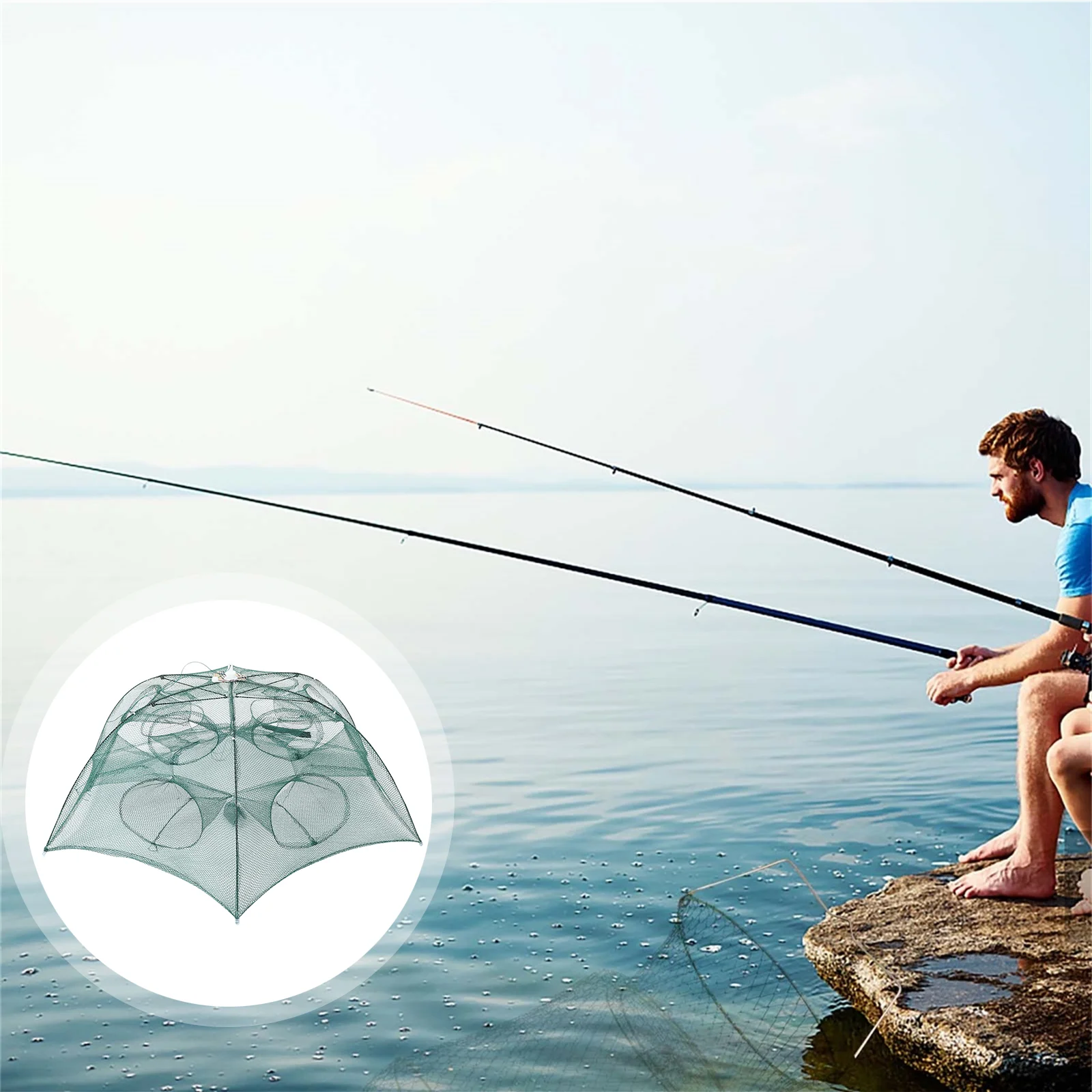 Foldable Crab Net Trap Cast Dip Cage Fishing Net for Fish Minnow Crawfish Shrimp Umbrella Design (Twelve Entrance)