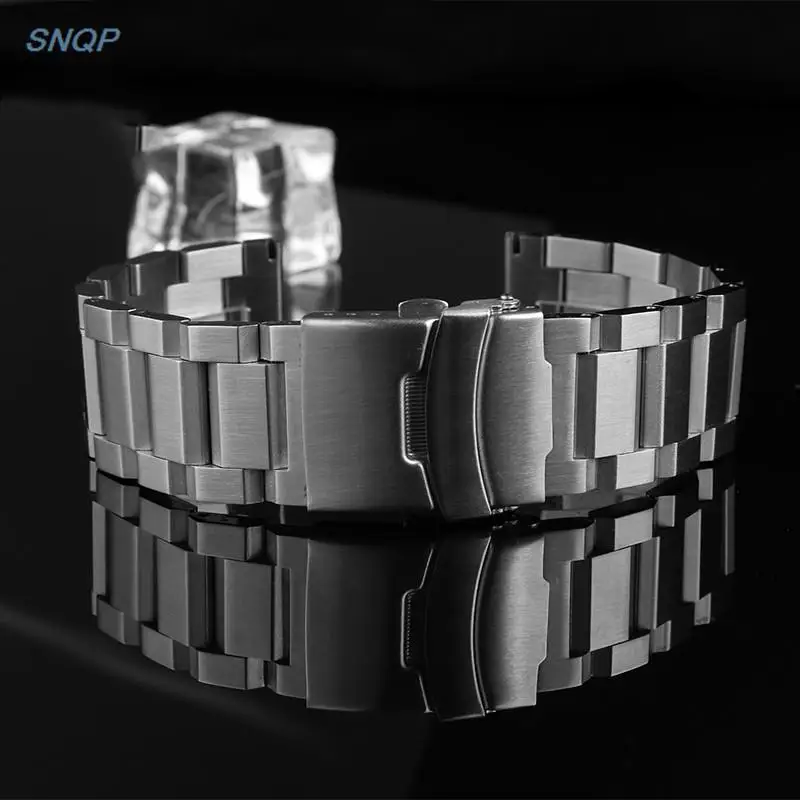 Stainless Steel Strap 18 20mm 22mm 24mm Men Wome Solid Metal Diving Watch Band Bracelet Double Press Folding Buckle Safety Clasp