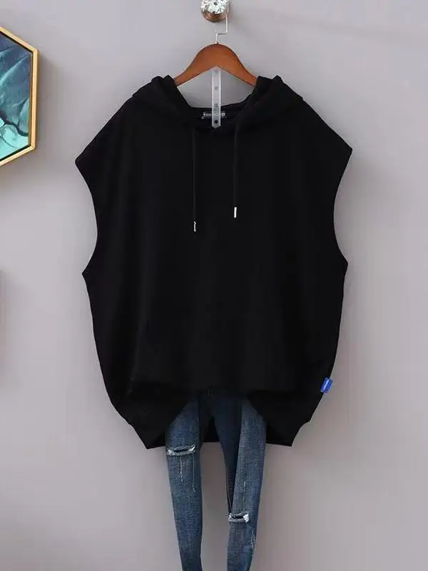

plus Size Women's Svel Hoodie Vest Faionable Meat Concealing Spring Autumn New Sle High Waist Loose Fit Jaet